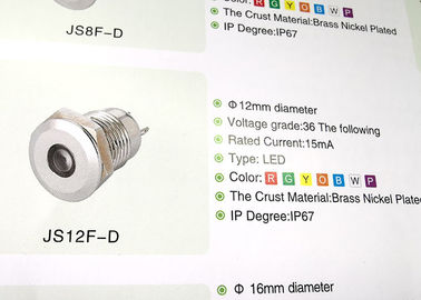 Anzeigelampen-glatte Oberfläche Nickel Palted Messing-LED für 12mm Entlüftungsloch